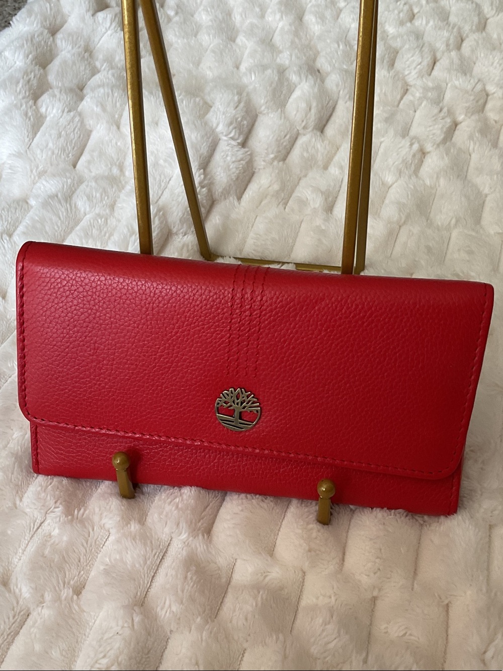 Timberland Red Leather Wallet with Tree Emblem
